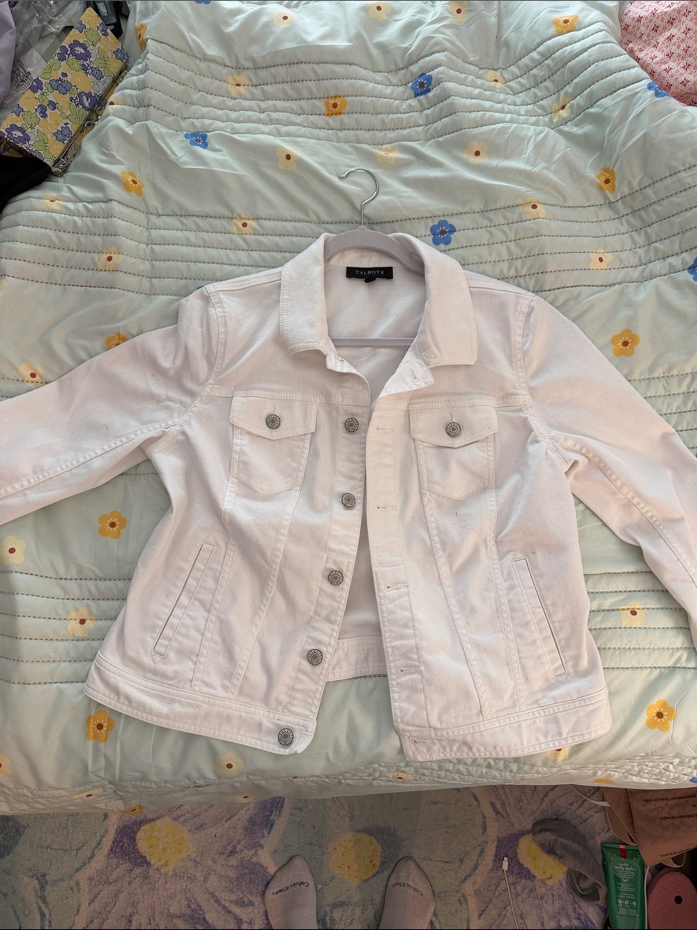 Talbots White Cotton Denim Jacket with Button Front